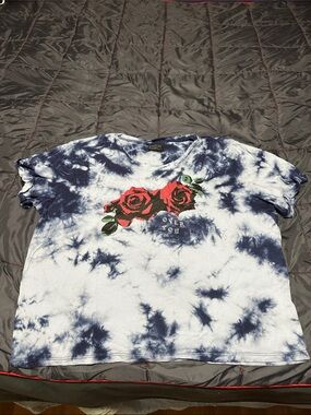 Empyre Tie-Dye Short Sleeve Tee with Red Rose Graphic